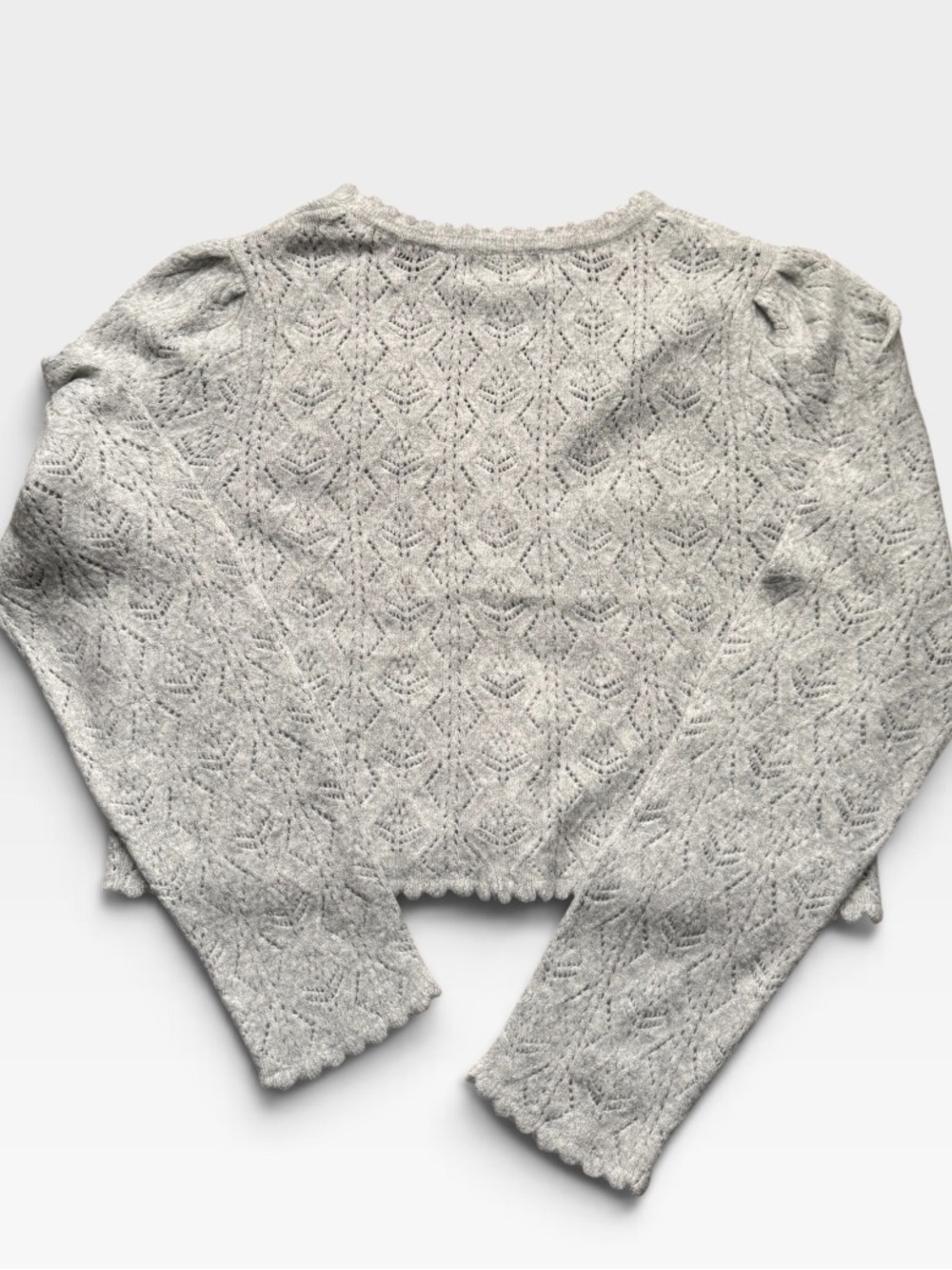 Universal Thread Gray Pointelle Cropped Cardigan Scallop Trim Size Medium - Picture 3 of 4